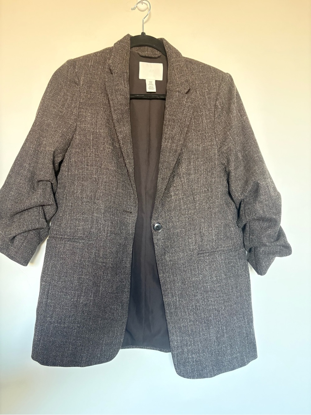 H&M lot of 2 brown and grey cinched sleeve Women's Textured Single-Button Blazer